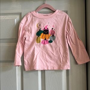 Hanna Andersson Pink Long-Sleeve Tee with Colorful Pumpkin Cat Graphic